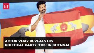 Chennai: Tamil actor Vijay unveils his political party Tamilaga Vettri Kazhagam's (TVK) flag, symbol