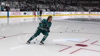 Celebrini and Smith take their bucketless solo laps in warmups #nhl #sjsharks  #thefutureisteal