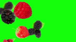 strawberry and blue grapes on green screen