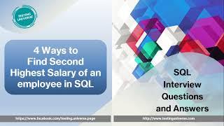 SQL Query to Find Second Highest Salary | SQL interview questions and answers #sql