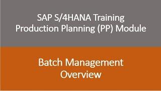 Video 49 - SAP S/4 HANA Production Planning (PP) module training - Batch Management Overview.