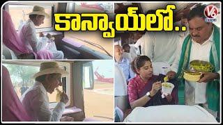 CM KCR Having Lunch In Convoy Along With Ministers | V6 News