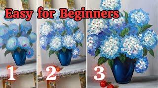 Step by step for beginners / How to draw flowers hydrangeas