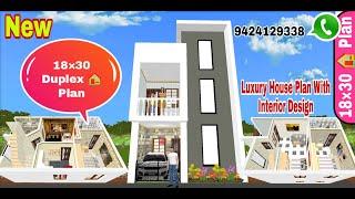 18×30 House Plan, Luxury East Face Duplex House Plan With Interior Design हिंदी में