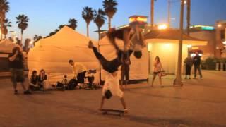 Round off backflip over handstand while skateboarding- The Flying Tortillas Huntington Beach