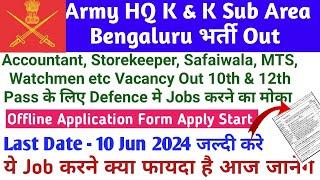 HQ K&K Sub Area Bengaluru Centeen Department Recruitment 2024|Defence Civilian New Vacancy Out