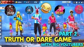 Truth or dare game With Big Youtubers || Op Reaction|| Full Fun part 2 || Garena Free Fire Telugu