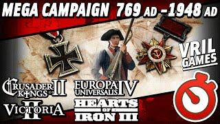 Mega Campaign | CK2 to EU4 to V2 to HoI3 | 769 AD to 1948 AD Timelapse