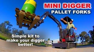 Mini Excavator - PALLET FORKS. How to make better use of your Mini Digger! #minidigger #farmlife