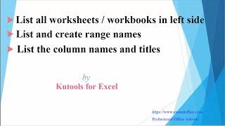 Navigation Pane – List Sheets, Workbooks, Columns, Names