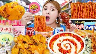 Thử thách đồ ăn đỏ VS đồ ăn hồng MUKBANG SPICY Sốt hoa Tteokbokki  MUKBANG HIU