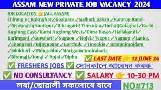 Assam Private Jobs 2024 | Private Job in Assam | Assam job news Today | Assam job information #713