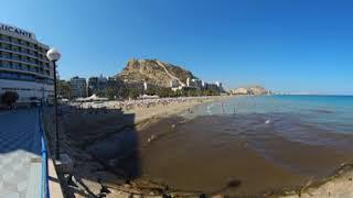 Video 360, 5K, Alicante,  Spain,  Playa Postiguet, пляжи Испании, Постигет  27. 07. 2021