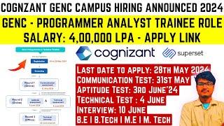 Cognizant GenC Programmer Analyst Trainee Campus Hiring Announced 2024 - New Hiring Process Timeline