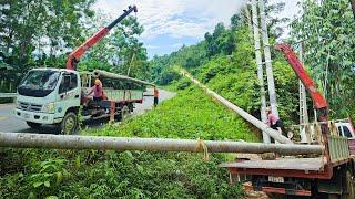 Tran Dieu Linh and Crane Operator Job: Transport and Help Workers Erect 30m High Electric Poles