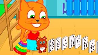 Cats Family in English - Dominoes From Toys Cartoon for Kids