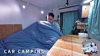 [Car camping in the rain] Solo car camping in the mountains. DIY light truck camper