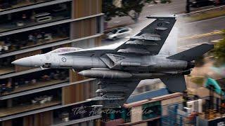 Riverfire 2022 | RAAF F/A-18 Super Hornets flying through Brisbane CBD