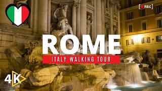 Rome Walking Tour at Night in Italy  - Trevi Fountain, Pantheon, Piazza Navona · 4K UHD