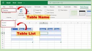 MS 365 how to insert a table, name the table in excel and find the list of the table within excel