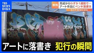 壁に描かれたグラフィティアートが　無残な姿に…防犯カメラに写った犯行の瞬間｜TBS NEWS DIG