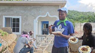 Borwn Stew Chicken back with roast breadfruit | outdoor cooking