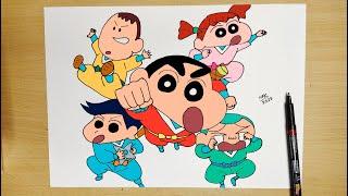 How to draw Ninja Shinchan and his Friends || Easy Drawing || shinchan drawing