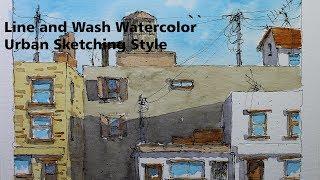 Line and Wash Watercolor Urban Sketching Style Easy and Simple for beginner