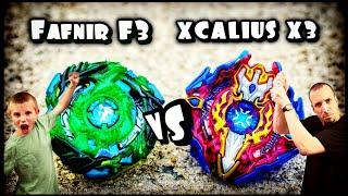 BeyBlade Burst Evolution Drain Fafnir F3 vs Surge Xcalius X3 Battle | Hasbro SwitchStrike BeyBlades