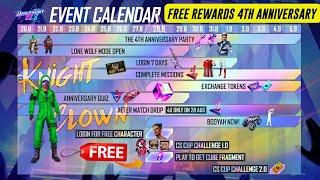 4Th Anniversary Calendar Full Details Free Fire | 4Th Anniversary Event Free Fire | FF New Event