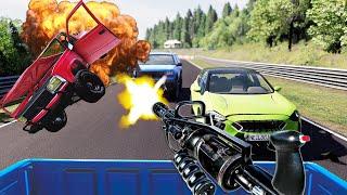 WAR ON THE ROAD! Multiplayer Gun Fights With New Weapons Mod! - BeamNG Mods