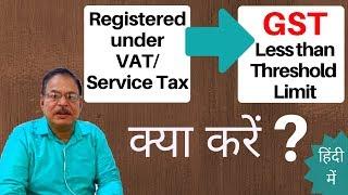 Person registered under existing law, but less than threshold limit under GST| Now What To Do??