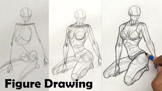 How to draw Female Anatomy Pose | Draw Female Sitting Pose | Figure drawing step by step