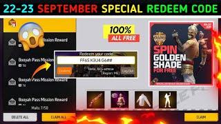 FREE FIRE REDEEM CODE TODAY 22 SEPTEMBER REDEEM CODE FREE FIRE | FF REDEEM CODE TODAY 22 SEPTEMBER