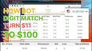 DIGIT MATCH BINARY/DERIV BOT TURN $11 TO $100 | NEVER LOSS BINARY/DERIV BOT