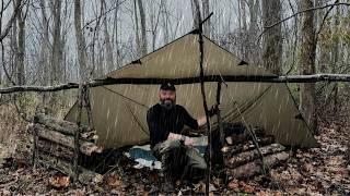 Wet and Rainy Bushcraft Tarp Camping