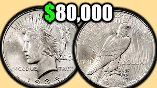 BIG SILVER DOLLAR COINS WORTH MONEY!! 1934 PEACE DOLLAR COIN VALUES