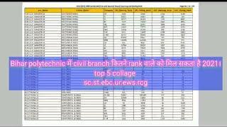 Bihar polytechnic top 5 collage me kitne rank tak civil engineering mil sakta hai||