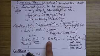 LOSSLESS DECOMPOSITION CHECK in DBMS-Concept and Illustrations with Examples