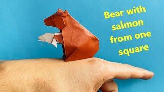 Origami bear with salmon, step by step tutorial