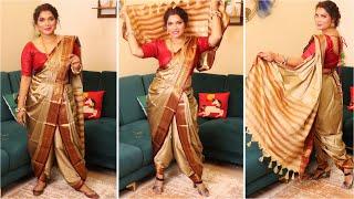 How To Wear Nauvari Saree | Dhoti Style Saree draping| Maharashtrian Saree Draping| Silk Saree