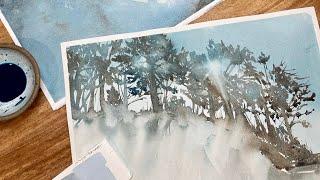 How to paint a Watercolor Snow Forest