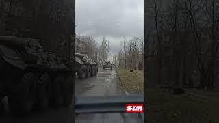 Russian Z tanks seen driving through the city of Makiivka near Donetsk #Shorts