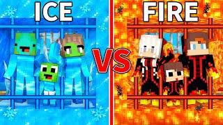 Mikey Family ICE Prison vs JJ Family FIRE Prison in Minecraft (Maizen)