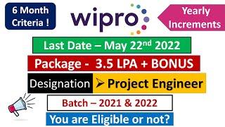 Wipro Elite NTH | Biggest Hiring | 2021 & 2022 | Project Engineer | Eligibility | Test Pattern
