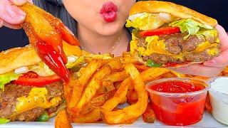 ASMR Five Guys Double Cheeseburger & Cajun Fries | Mukbang | Eating Sounds | ASMR Phan