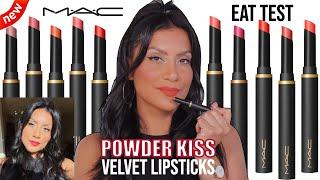 *new* MAC POWDER KISS VELVET SLIM LIPSTICK + NATURAL LIGHTING LIP SWATCHES & EAT TEST|MagdalineJanet