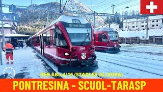 Winter Cab Ride Pontresina - Scuol-Tarasp  (Rhaetian Railway, Engadine line - Switzerland) 4K