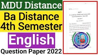 Mdu Ba Distance English 4th semester Question Paper 2022 | Mdu DDE Ba English 4th semester Paper