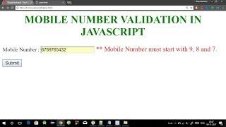 Mobile number validation in Javascript in Hindi | Phone number validation in Javascript 2017